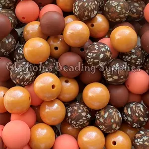 15mm Fall Flower Mixed Silicone Beads, Round Shade, Print, DIY Pens, DIY keychain, Autumn Theme, Fall Colors, Thanksgiving Beads