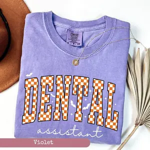 Comfort Colors® Halloween Dental Assistant Shirt, Dental Shirt, Gift For Dental Crow, Dental Tee, Checkered Dental Shirt, Dental Hygienist Top Womenswear