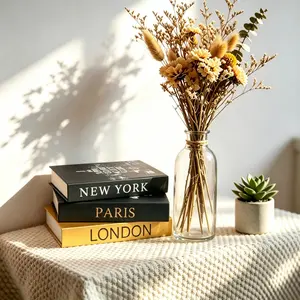 3pcs Modern Decorative Fake Books Set, Minimalist Urban Style Paper Simulation Books, Stackable Desktop Bookshelf Props, Holiday Decoration