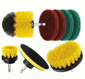 8 Pcs Drill Brush Attachment Set, Power Cleaning Scrub Brush Kit with Extend Long Attachment, All Purpose Drill Scrub Brushes for Car, Grout, Floor, Tub, Bathroom and Kitchen (Yellow-No electric drill)