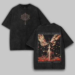 Elden Ring Malenia T-Shirt, Gothic Dark Souls Graphic Tee, Elden Ring Retro Washed Tee with Full Size - Perfect Gift for Game Fans and Lovers Fabric epic musical merch Comfort apparel Menswear Top Beige Black shirt top men Casual Cotton