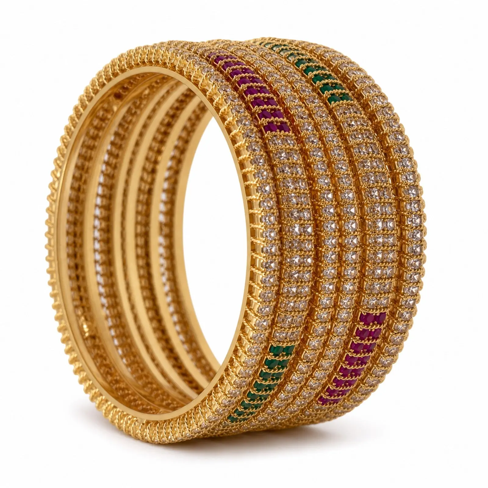 Multicolor CZ Gold Bangles (Set of 6)