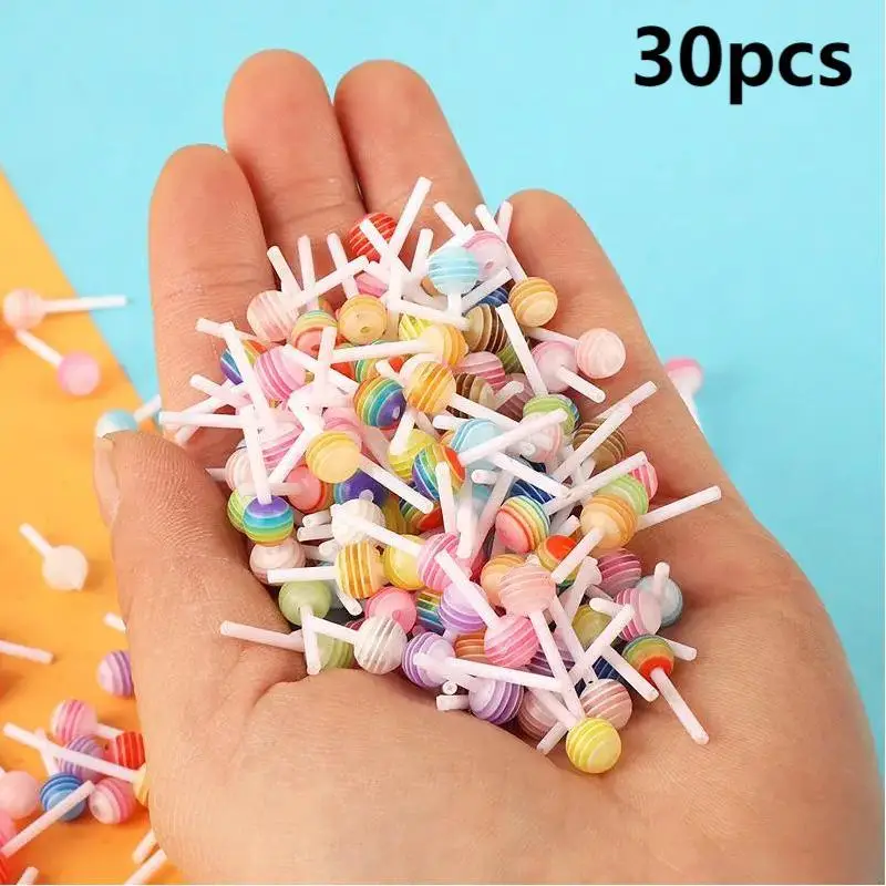 Random Color Mini Colorful Resin Lollipop, 30pcs/set Simulation Jewelry Accessories, Candy Nail Charms, Phone Case Resin Decoration