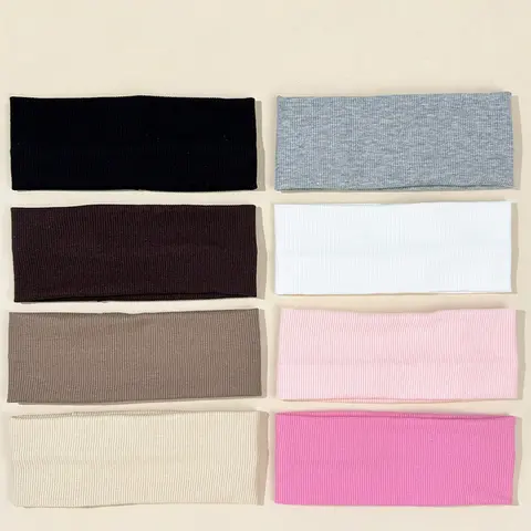 8pcs Solid Color Breathable Moisture-Wicking Sports Headbands, Suitable for Gym, Running and Daily Wear, Sweat-Absorbing Hairbands, Elastic Headbands, Training Fitness Sweatbands, Workout Headband