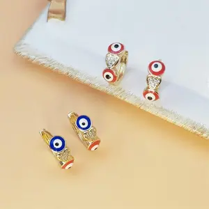 Enamel Evil Eye Huggie Earrings | Double Evil Eye with CZ Heart - Gold Tone, Perfect for Protection & Gifting