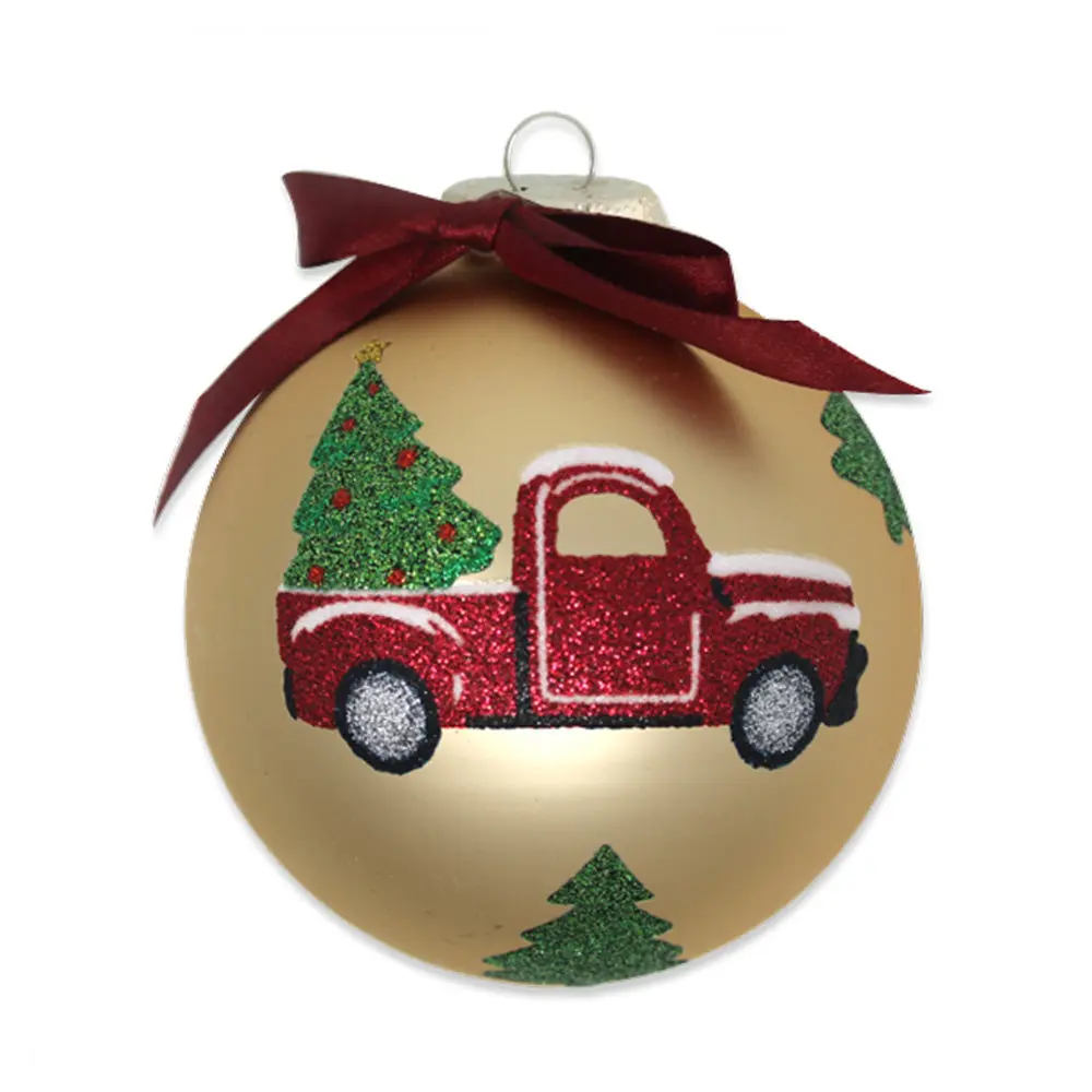 Red Truck with Christmas Tree Round