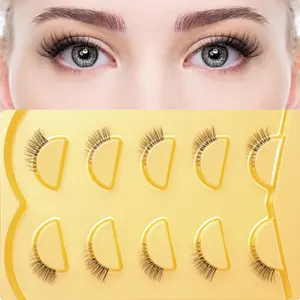 Natural Half Eye False Eyelashes, Mixed Lengths 3-5-9, Fluffy Synthetic Fiber Cross Style for Small Eyes, Easy to Use & Reusable, Recyclable Patch, Eyelash Extensions