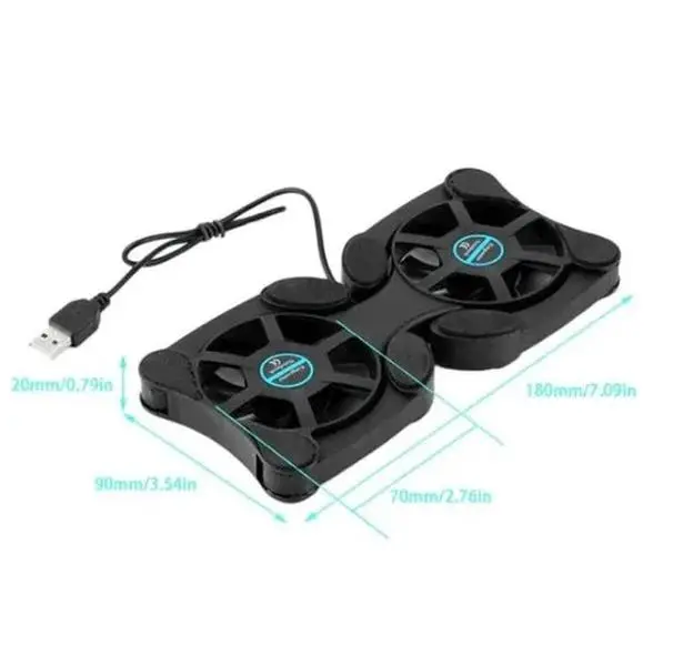 Dual USB Laptop Cooling Fan Pad — Foldable, Slim & Quiet
