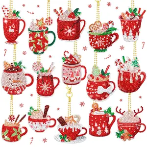 15 Pcs Xmas Diamond Painting Keychains Hot Cocoa Design DIY Set for Kids & Family Christmas Tree Decorations or Gifts with Cream Candy & Cookies Kit christmas tree decoraciones de fin de año 2026