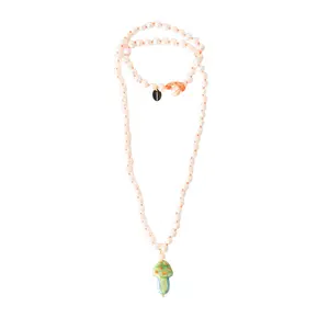 Funghi Classic Long Ceramic Necklace in Orange & Green, from Cashfana