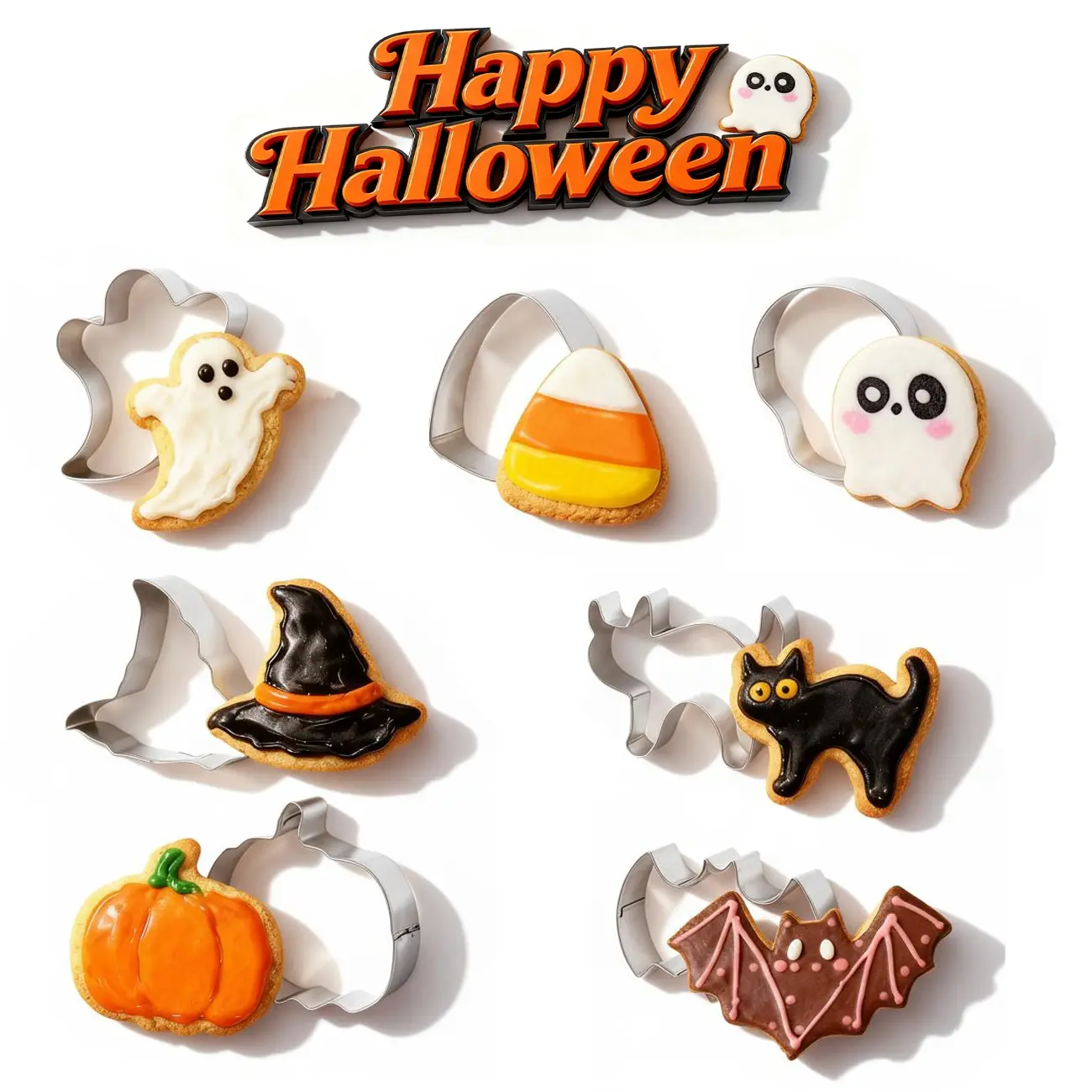 3/5/7 PCS Halloween Cookie Mold Set, Premium Food Grade Stainless Steel, Pumpkin Ghost Skull Bat Shapes, Holiday Party Baking Gifts, Sharp Cutting Durable for Fondant Pancake Cheese Kitchen Baking Tools