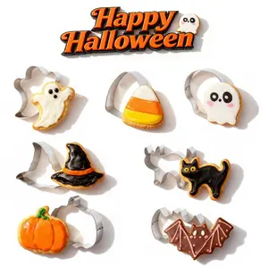 Halloween Cookie Cutters Set - 3/5/7Pcs Stainless Steel Skull Bat Candy Corn Pumpkin Ghost Shaped Biscuit Stencils, Baking Molds for Holiday Party Decorations, Day of the Dead, Perfect for Cutting Fondant ,Cheese, Soft Fruits, Pancake, Soap, Craft Clay