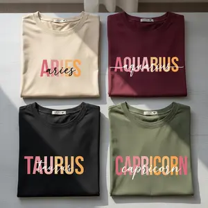 [Full 12 Zodiac] Minimalist Zodiac t-Shirt, Modern Astrology Sign T-Shirt with Bold Letter Design, Cozy Unisex Pullover, Perfect Horoscope Gift for Zodiac Lovers