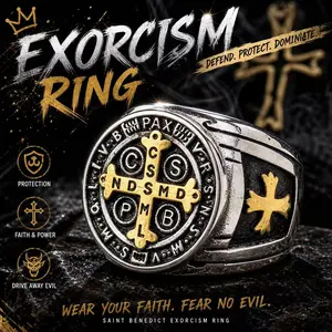 Hip Hop Cross Letter Titanium Steel Ring Saint Benedict Men's Ring Stainless Steel Fashion Men's Personalized Ring Score Rings Solitaire Stackable Rings