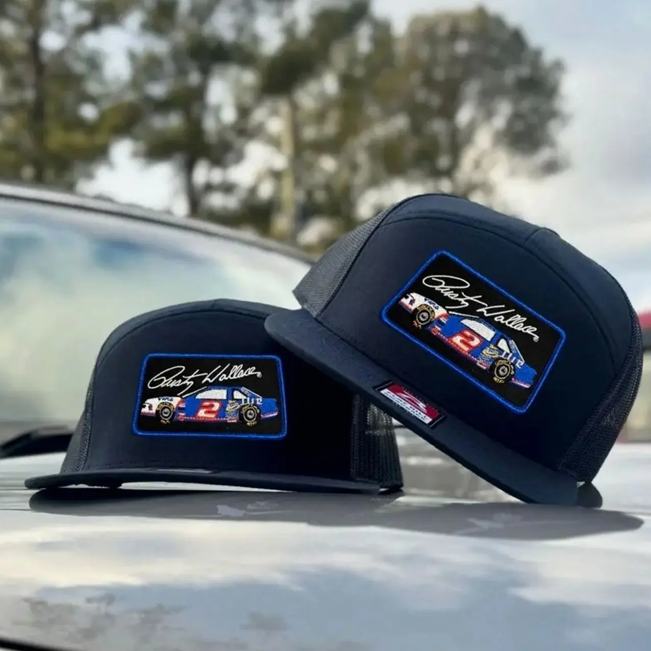 Vintage Race Car Trucker Hat | 7 Panel Mesh Snapback | Retro Racing Flat Bill Cap | Motorsport Fan Gift for Him, Gift For Dad