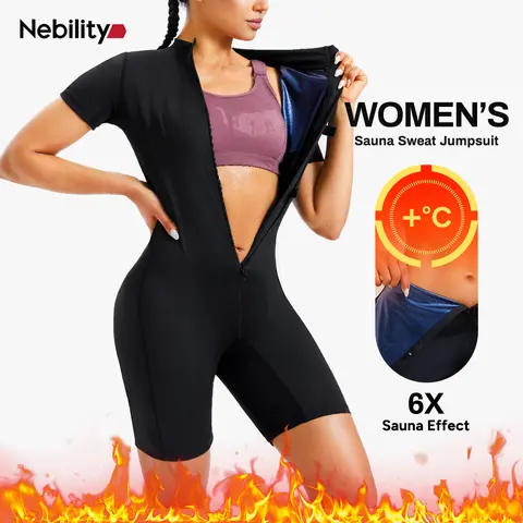 Nebility Women's 3 In 1 Fitted Sauna Suit Set - 3 In 1 Workout Waist Trainer, Sweat Vest, Full Body Shaper Jumpsuit Shapewear, Athletic Training Gym Apparel for Active Days