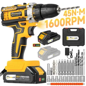 21V Cordless Drill Set Impact Drill with Battery And Quick Charger, Drill Set And Box, Pistol Drill Bit And Electric Screwdriver Function, Work Light Speed Control Torque Adjustment - Suitable for Automotive Home Maintenance | Christmas Gift
