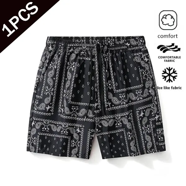 [Summer Vibes]Men’s casual shorts with adjustable drawstring waist, fruit blossom pattern, lightweight fabric beach shorts for summer vacations Menswear Tropical Tractor Black