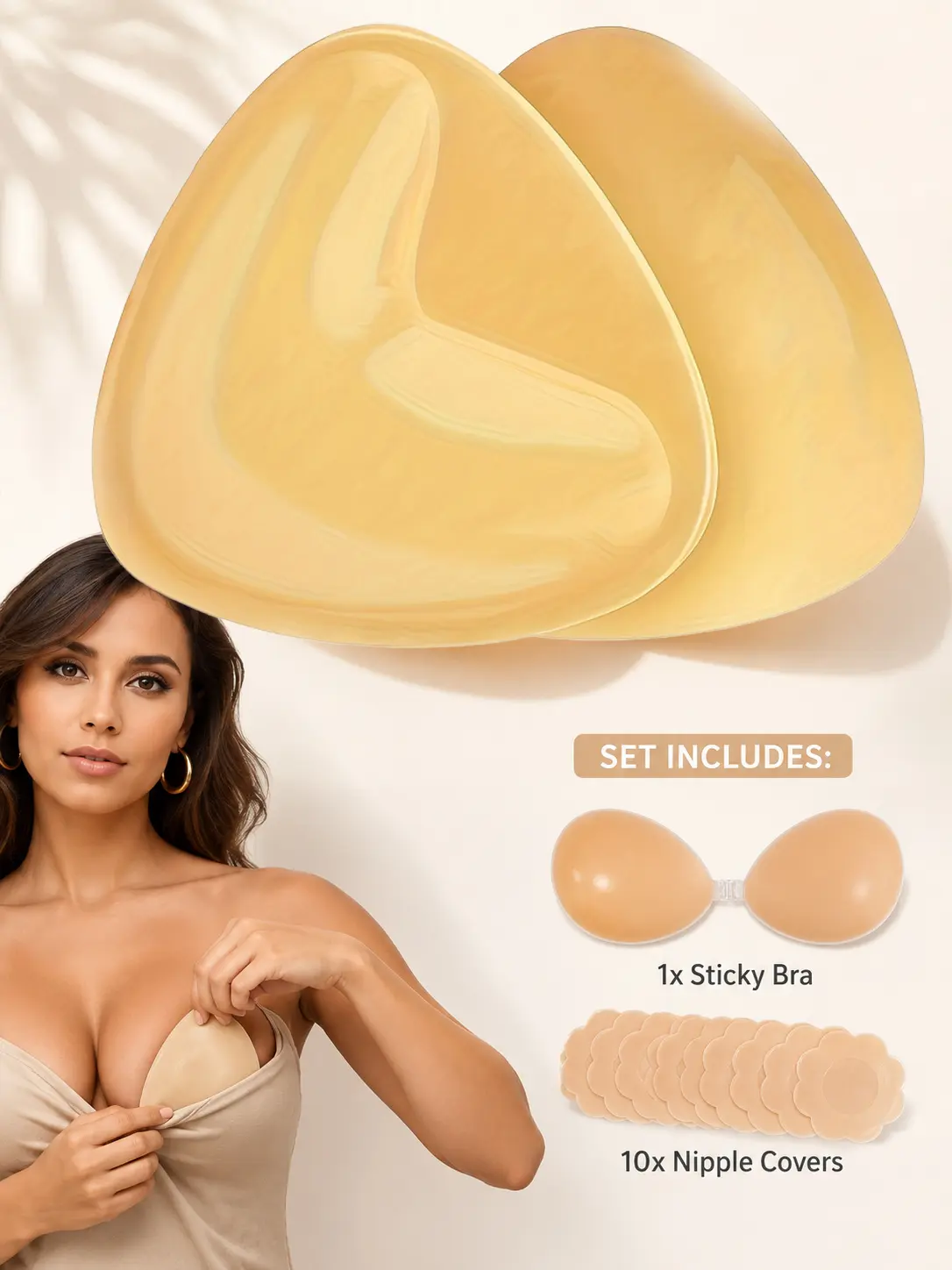 Invisible Silicone Bra & Triangle Nipple Covers Set – Seamless Push Up Lift & Shape Bundle, Strong Hold Adhesive, Strapless Backless Support for All Outfits, All-Day Comfort & Invisible Fit Womenswear