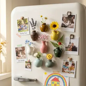 8-Pack Mini Ceramic Vase Fridge Magnets Set.Cute Tiny Flower Vase Fridge Magnets,Funny Tiny Vase Magnet for Fridge Decorative, Office, Kitchen, Locker, Whiteboard,Cute Spring Summer