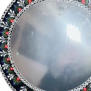 Hand Painted Dot Mandala Mirror Rainbow with Colorful  rhinestone Border Decorative Art Piece