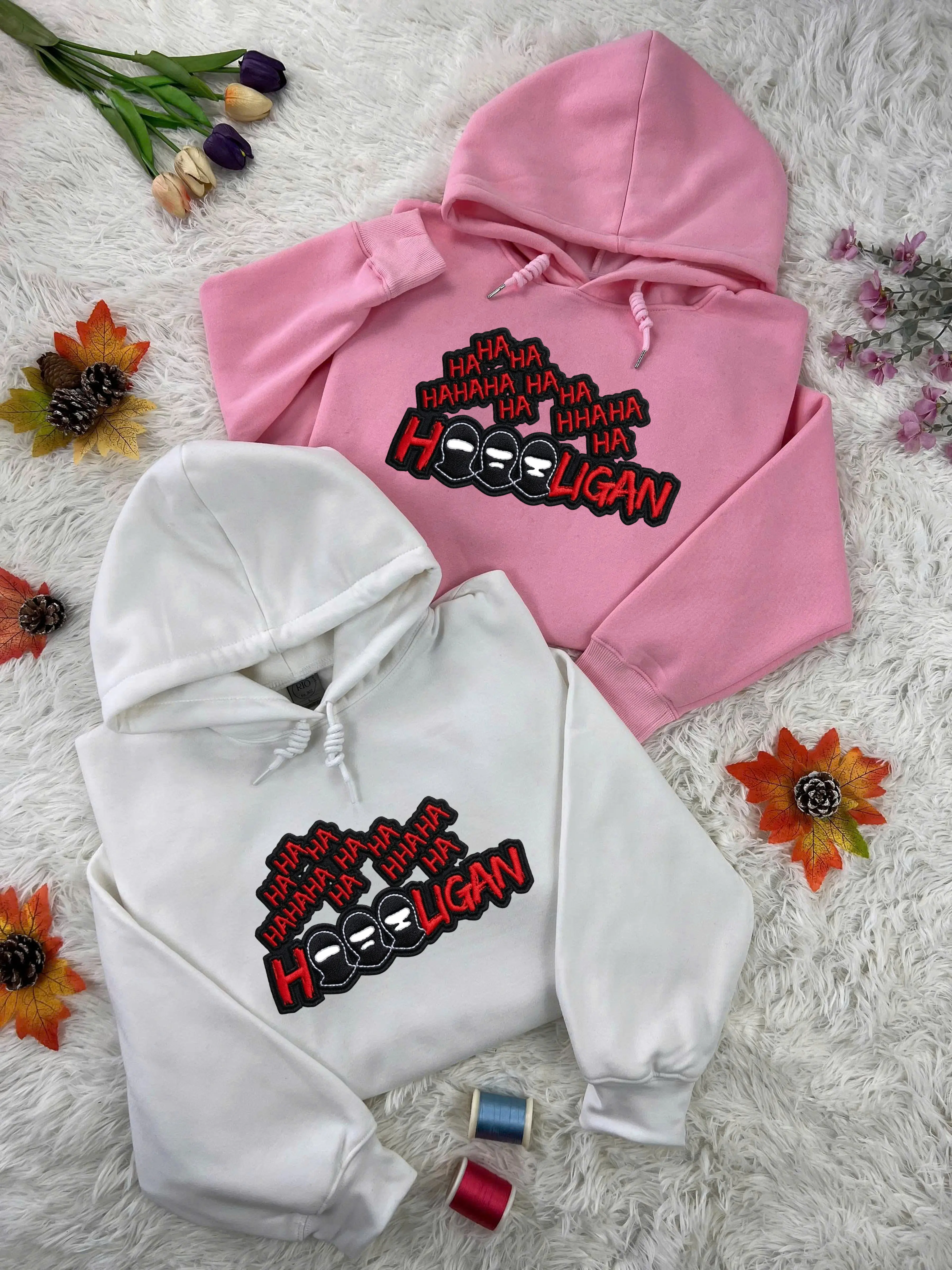 Hooligan Hahaha Embroidery Tee – Funny Street Style T-Shirt, Minimal Yet Bold Design, Comfortable Everyday Wear, Gift for Friends