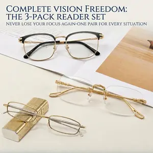 J-3-Pack Ultimate Vision Set: Business, Home & Portable Folding Reading Glasses - Auto-Focus, Photochromic & Blue Light Blocking