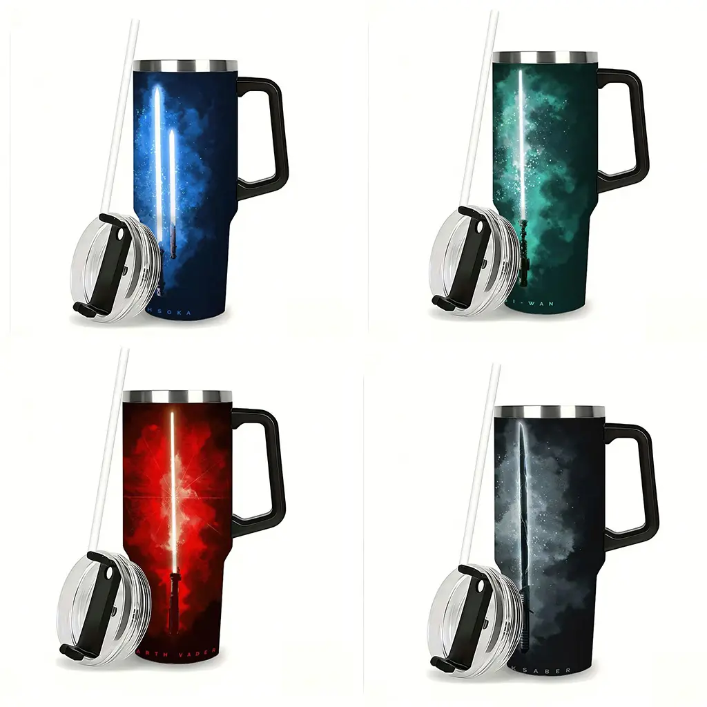 Cool Saber Light Theme 40oz Tumbler BPA-Free Insulated Mug with Reusable Straw Spill-Proof Lid Double-Wall Insulation Great Gift for Movie Fans Home Decor May the 4th Be With You