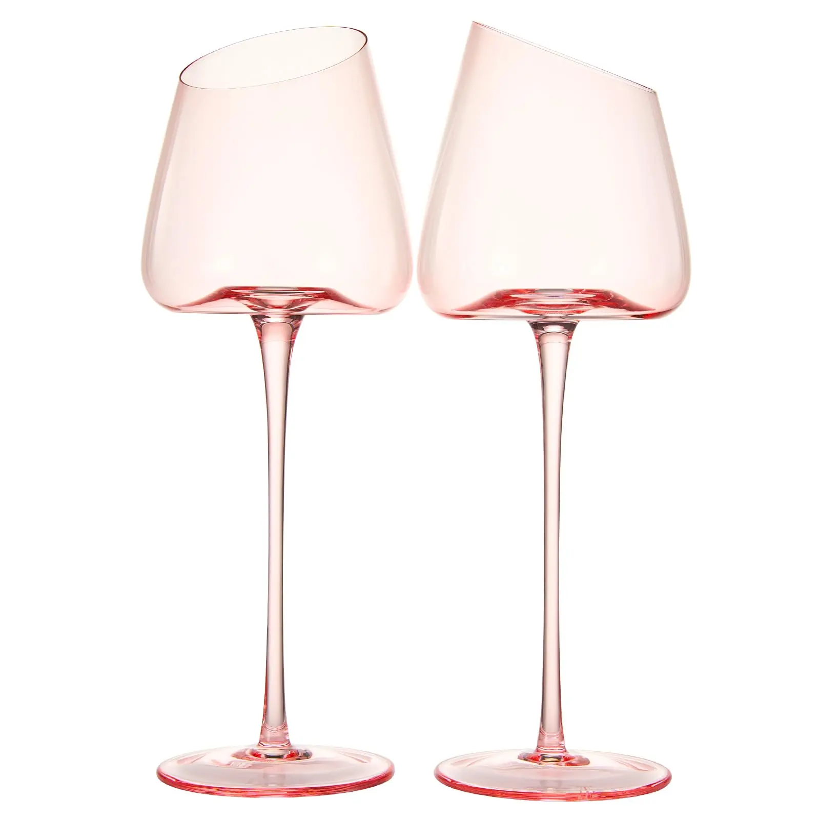 Khen Pink Wine Glasses, Gift | Set of 2 | Rose Blush Colored 18oz Slanted Glassware, Tall Stemmed Glass, Gifts Wife, Girlfriend, Women, Birthday, Wedding, Mother's Day, Anniversary