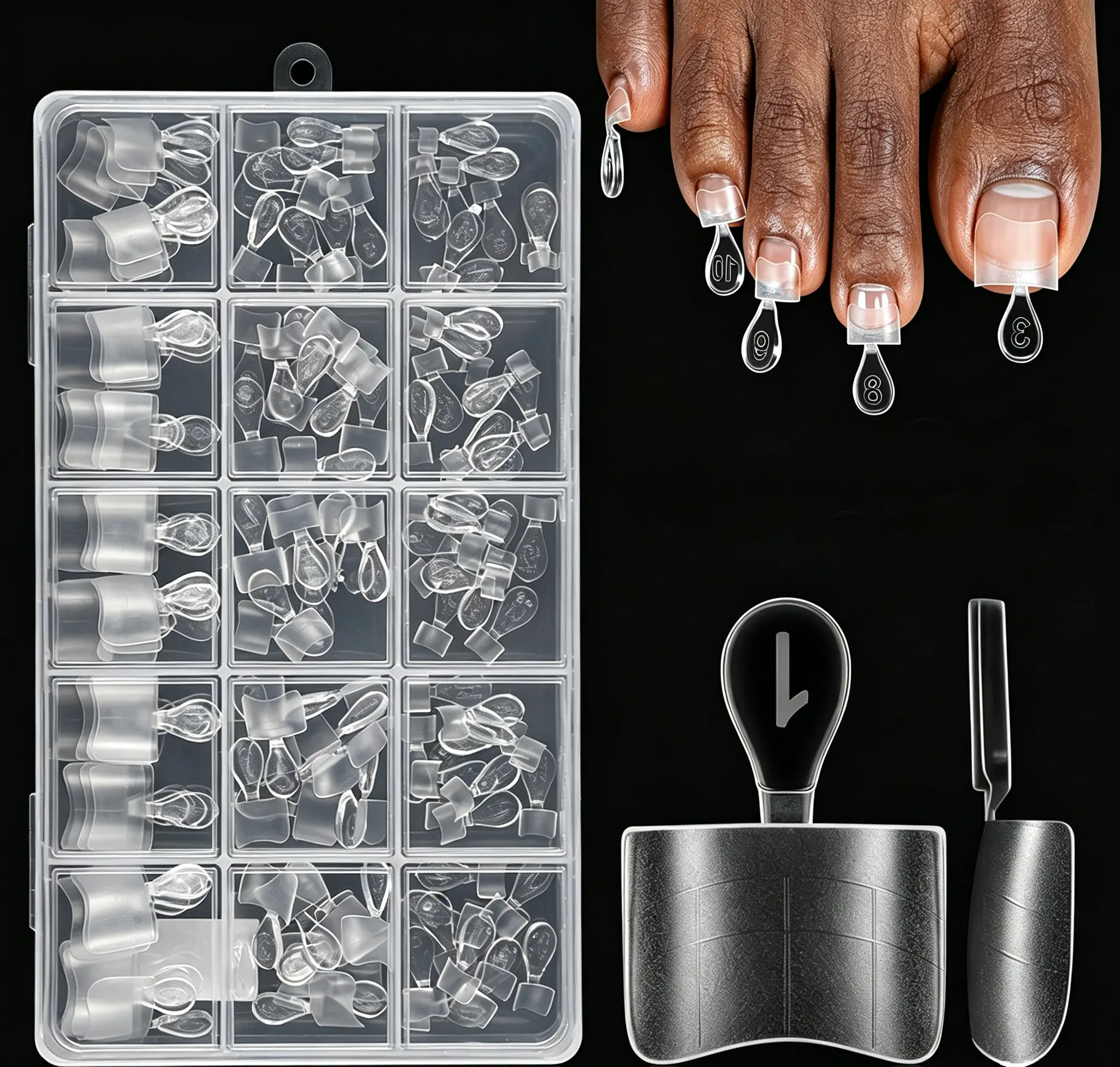Upgraded Flexible French-style Half Cover Soft Gel Fake Toe Nail Tips with Auxiliary Line for Toenail Extension, Sharp Square Medium Wide for Men Women Acrylic summer pedicure x 15 Sizes 150 Pcs