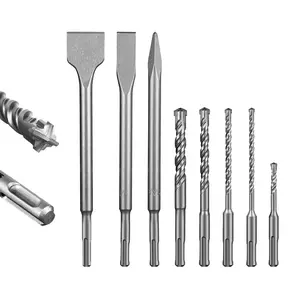 8 count SDS Plus Rotary Hammer Drill Bit Set - Concrete Drill Bit Kit -  Type Double Thread Carbide Material - Suitable for Concrete, Hammer Drill Bits