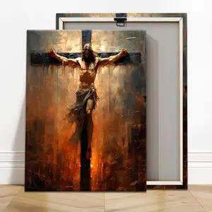 1pc Framed Jesus Christ Catholic Canvas Photo Wall Art - Vertical Wood Frame with Cross & Crown of Thorns, HD Religious Icon Print, Home Supplies for Room & Wardrobe Decoration (Ideal Gift)