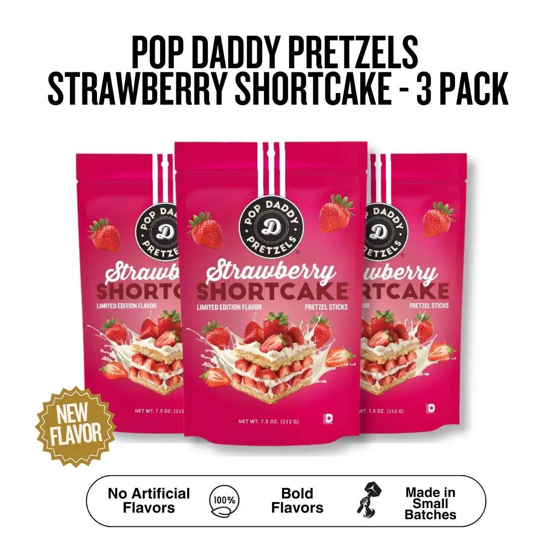 Pop Daddy NEW Strawberry Shortcake Pretzels | 3-Pack | 7.5oz Individual Bags | Seasoned Pretzels Sticks