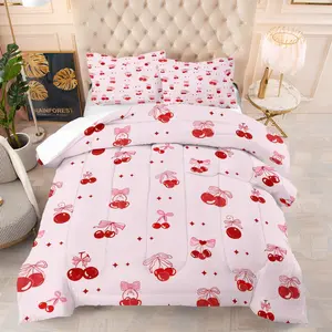 Vibrant Cherry Comforter Set, Ideal Bedroom Decor Gift for Young Adults, Includes 1 Bedspread & 1-2 Pillowcases Without Inserts