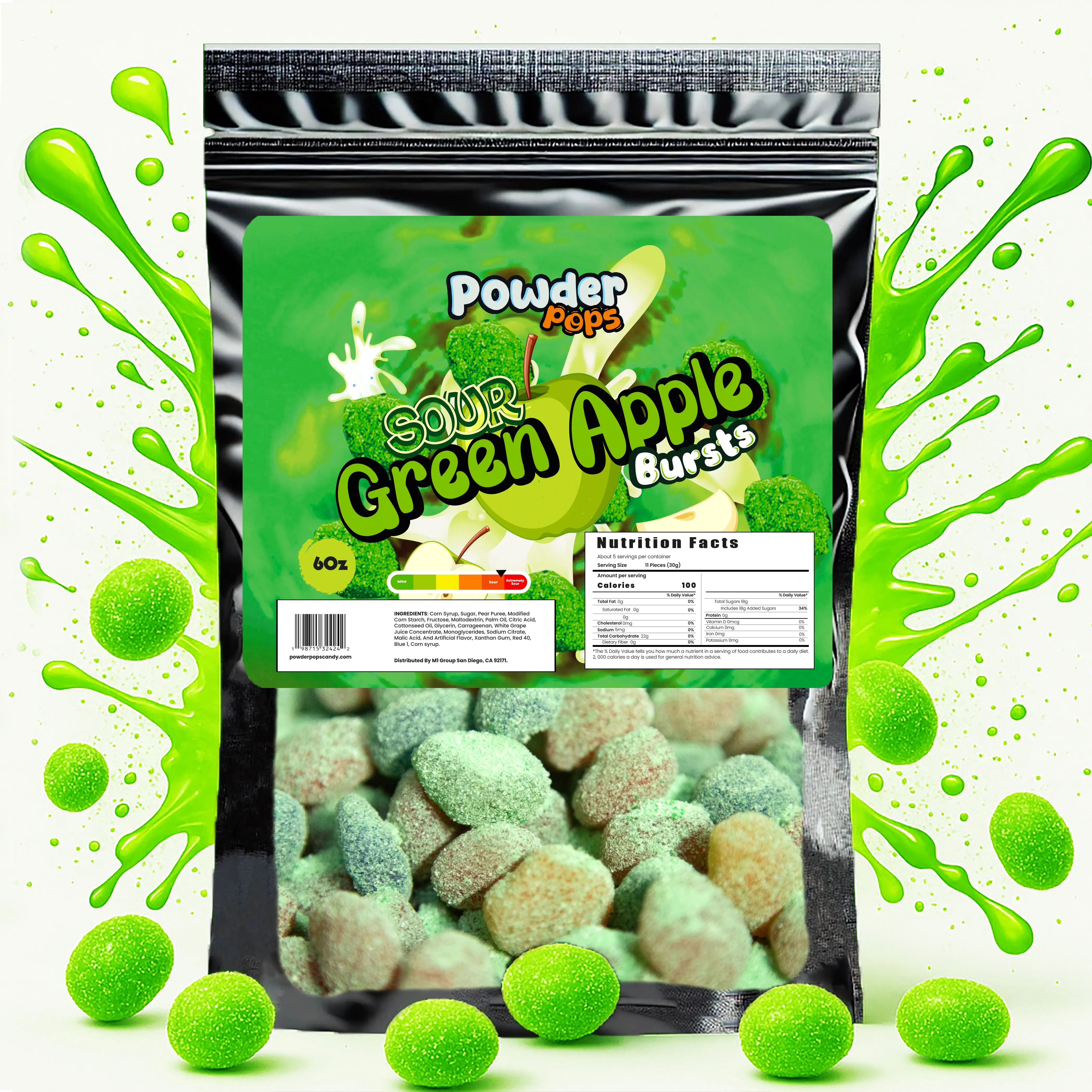 PowderPops - NEW Sour Green Apple Gusher Bursts 6OZ