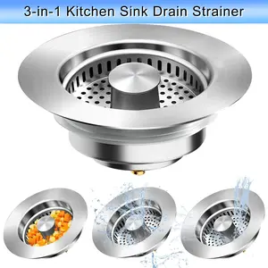 3-in-1 Kitchen Sink Drain Strainer Stopper,Magnetic Pop-Up Stopper, 304 Steel Construction, Blocks Hair/Oil/Grease (3.5" Standard)