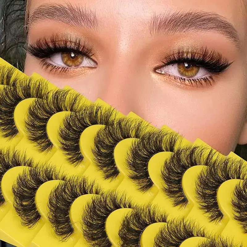 10 Pairs Fluffy Messy False Eyelashes Clear Band Natural Volume Curly Makeup Lash Extension For Daily Party Dating Makeup Use For Girls And Women