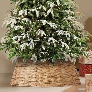 JIONJOY 36in Natural Seagrass Christmas Tree Collar & Woven Skirt, Stand Base Cover for 4-9ft Trees, Indoor Holiday Decoration-Wood