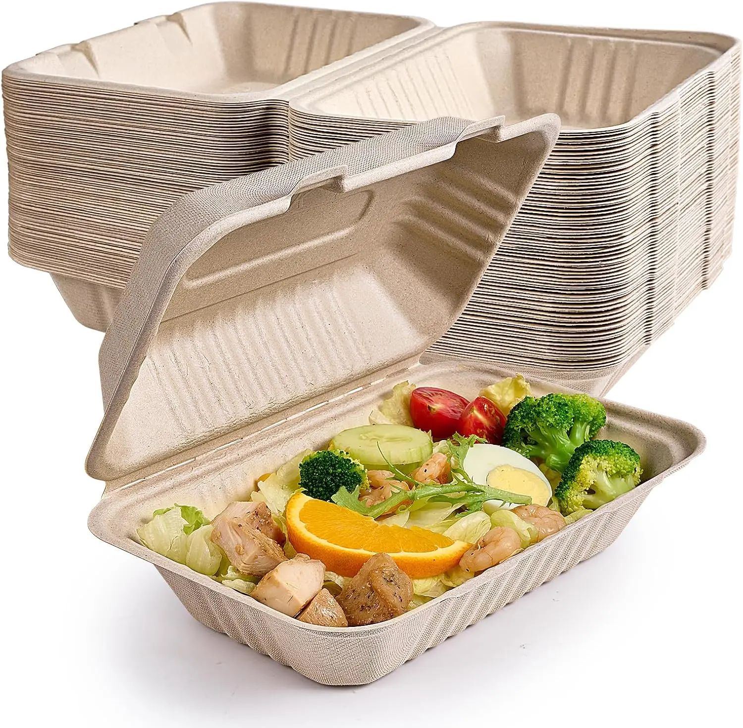 75 Pack Compostable Clamshell Take Out Food Containers, 9X6 Inch ECOLipak