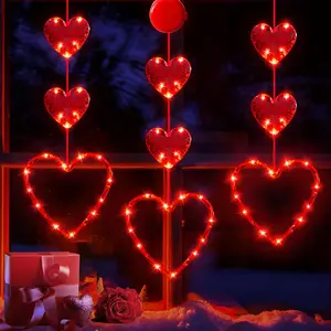1/3Pcs Valentine's Day heart-shaped suction cup lights, three red heart suction cup lights, Valentine's Day atmosphere props,light dinner mood setting, proposal props, wedding scene arrangement, Led Mood Light