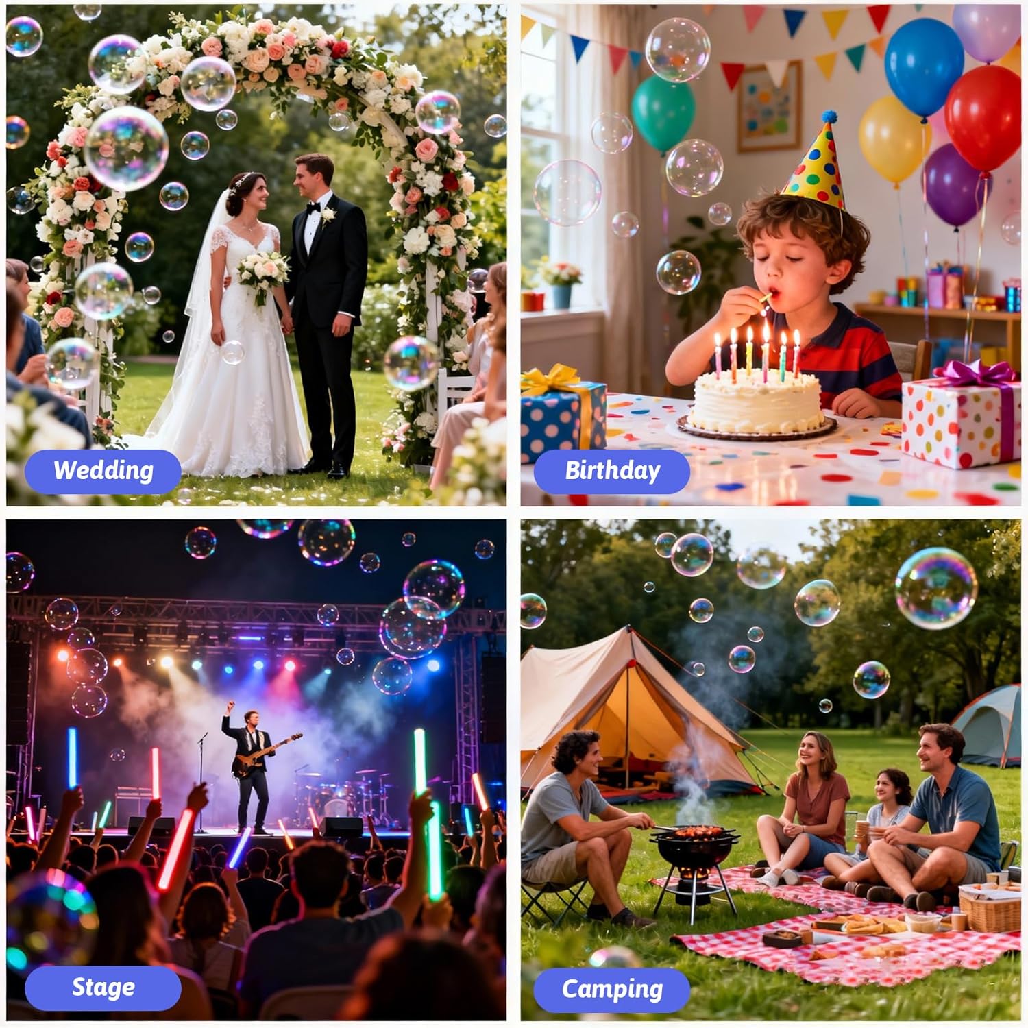 Dual Motor Bubble Machine, 20000+ Bubbles Per Minute, USB-C & Battery Powered, Leak-Proof Portable Bubble Maker for Party Wedding Pool Outdoor