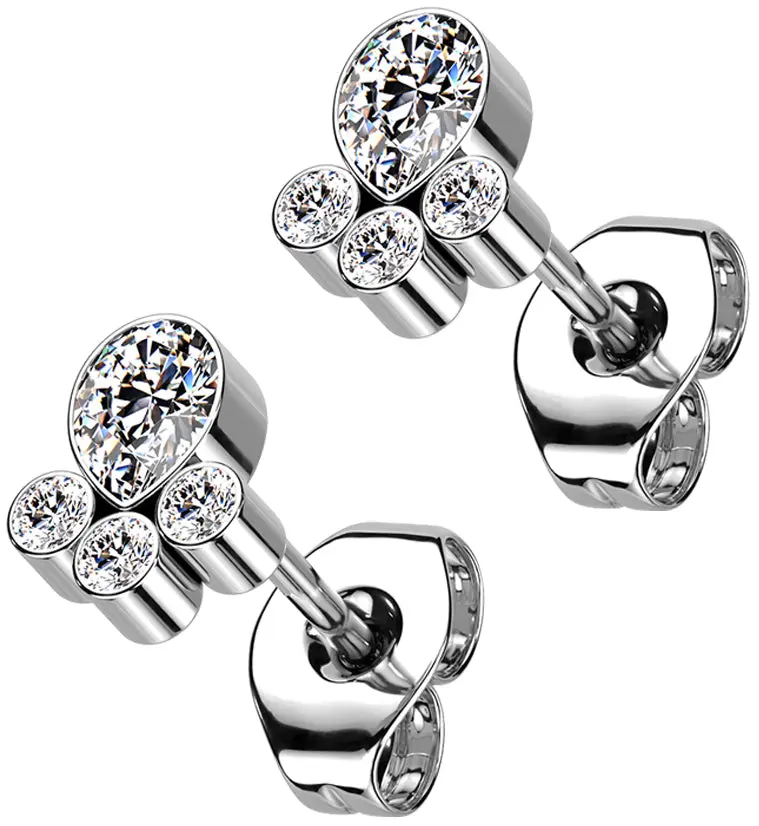 Clear Teardrop Cluster CZ Titanium Threadless Earrings