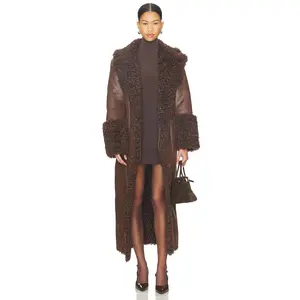 LAMARQUE Polly Faux Fur Trench Coat in Brown