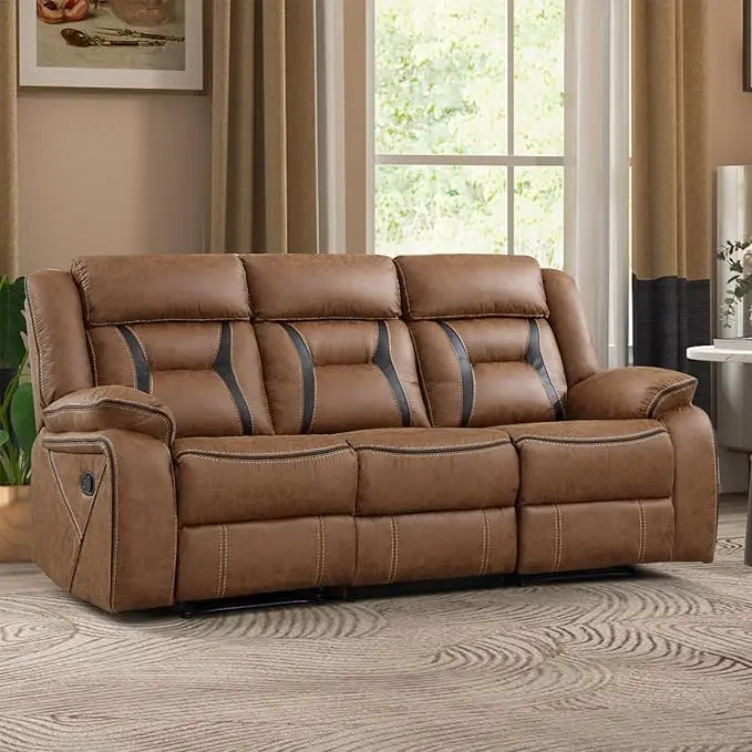 Manual Reclining L-Shaped Sectional Sofa - Sectional Couch, Living Room Indoor Furniture Set with Center Console, Hidden Cup Holders, and Storage
