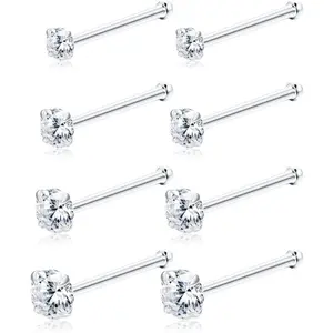 Jstyle 8 Pcs 20G Nose Ring Studs Made with Austrian Crystal for Women Stainless Steel 1.5mm 2mm 2.5mm 3mm Nose Piercings Set Body Jewelry Hypoallergenic Daily