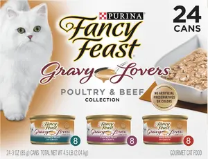 Gravy Wet Cat Food Variety Pack, Poultry and Beef Grilled Recipes in Savory Gravy, 3 oz Cans, Pack of 24