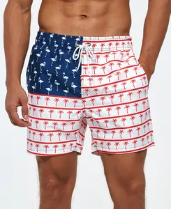 SILKWORLD Men's Hawaiian Beach Shorts Flamingo print Quick Dry Swimming Trunks Bathing Suit Swimwear With Pockets Beach Shorts