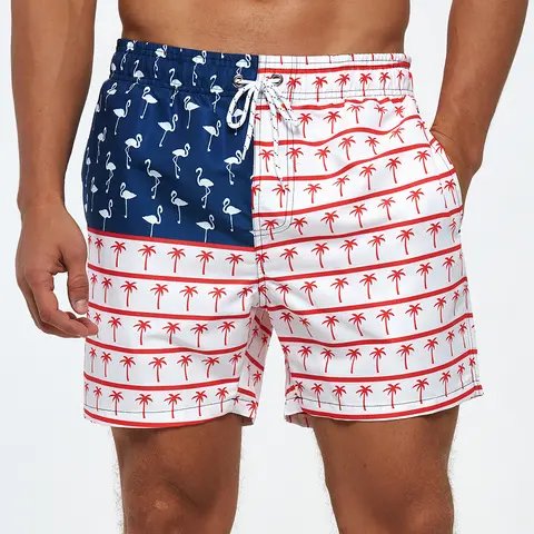 SILKWORLD Men's Quick-Dry Above-the-Knee Swim Trunks - Trendy Flamingo/Pineapple Print, Pockets, Water Park Use, Trendy Addition for Beach Fun-Rafting Sports