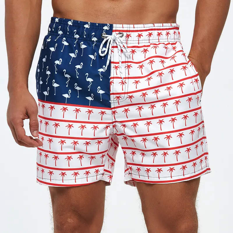 SILKWORLD Men's Quick-Dry Above-the-Knee Swim Trunks - Trendy Flamingo/Pineapple Print, Pockets, Water Park Use, Trendy Addition for Beach Fun-Rafting Sports