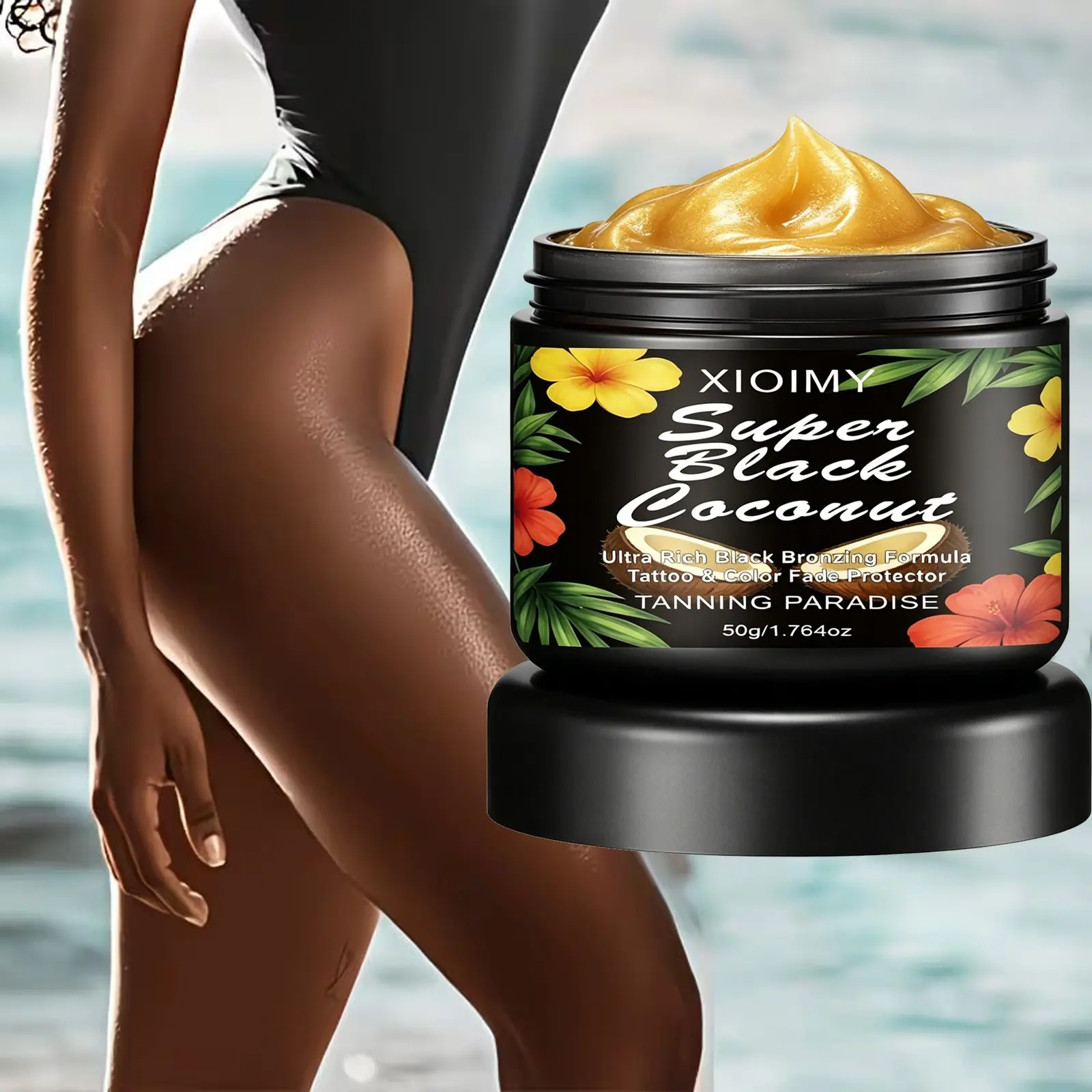 50g Coconut Bronzer Lotion, Hydrating Bronzing Balm, Moisturizing, Natural Ingredients, Deep Tan, Long-Lasting, Indoor & Beach Essential, No Sun Exposure Needed